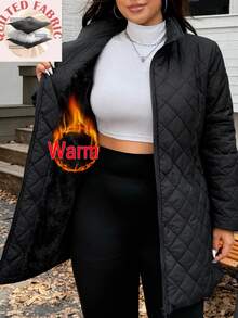SHEIN EZwear 大尺碼加厚長版大衣，秋冬女款大尺碼冬季外套 - 彩色 - 查看 1