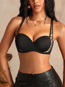 Bare Chapter 1pc Cross Back Push-Up Comfortable Underwire Sexy Animal Print Bra - Multicolor - View 3