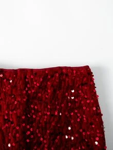 SHEIN Tween女孩童裝紅色亮片A字裙，適合假日派對、正式場合、典禮、生日派對及日常休閒穿著 - 酒紅色 - 查看 5