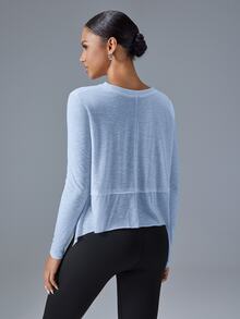 VARSIVA 夏季與秋季戶外休閒基礎款白色女款運動健身運動上衣 T-shirt 與背心，健身房長袖上衣，復古秋冬款 - 藍色 - 查看 2