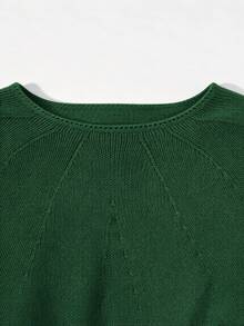 SHEIN ChicEase 女款蕾絲拼接休閒百搭日常穿著長袖針織衫 早午餐 日常 白天 深綠色 秋季 文藝復興風 聖誕 - 墨綠色 - 查看 6