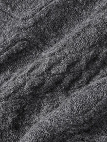 ROMWE 性感浪漫粗針織 Z 字紋深灰色露肩燈籠袖套頭毛衣 - 灰色 - 查看 4