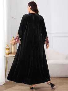 Al Najma Plus Size Women's Floral Print Casual Party Arabian Dress - Black - View 2