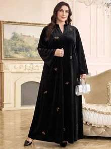 Al Najma Đầm phong cách Ả Rập đính sequin casual dự tiệc cho nữ size lớn - màu đen - Xem 1