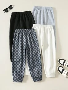 SHEIN 4件組嬰兒男孩女孩小男孩裝飾編織標籤針織軟彈腰長褲套裝，百搭舒適，適合秋冬 - 彩色 - 查看 3