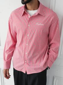 HUEFORM Men's Casual Red And White Plaid Long Sleeve Shirt - Red - View 6