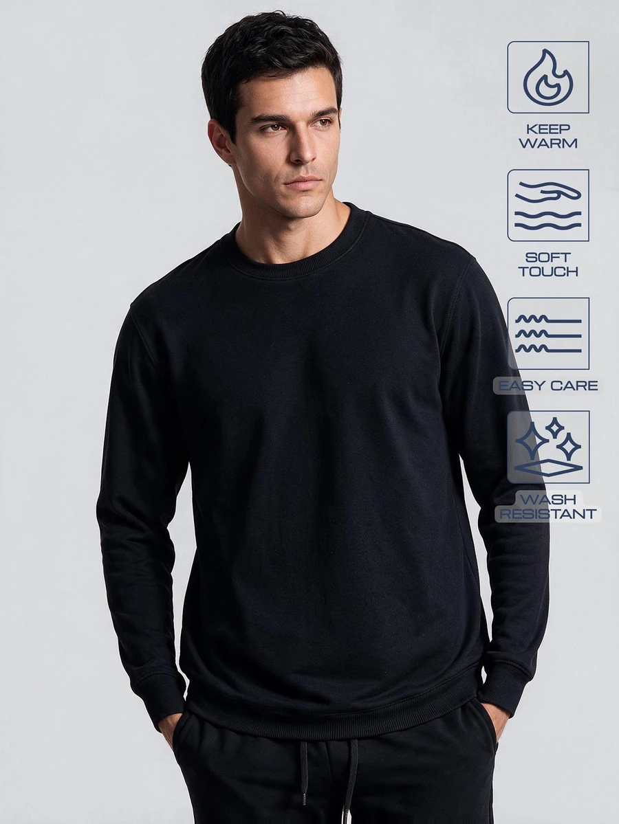 TekDrob Classic Crew Neck Sweatshirt With Soft Touch And Keep Warm Effect - Black - View 1