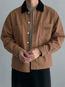 DAZY 春秋拼接領撞色水洗做舊男士牛仔夾克 - 棕色 - 查看 7