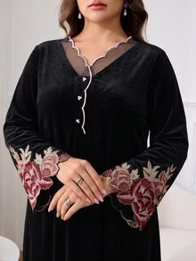 Al Najma Plus Size Women's Floral Print Casual Party Arabian Dress - Black - View 3