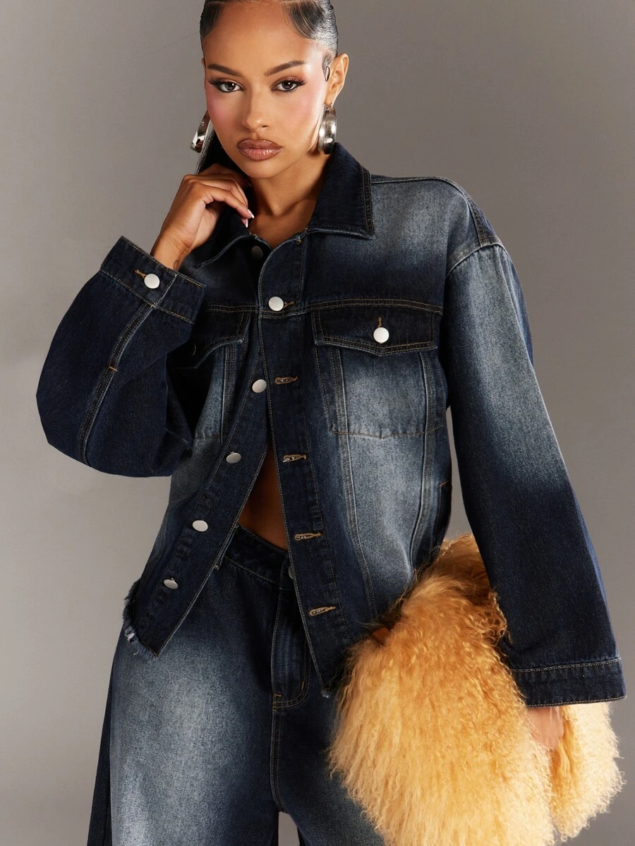 Denimoi Fashionable, Classic, And Simple Denim Jacket With Special Wash - Dark Wash - View 1
