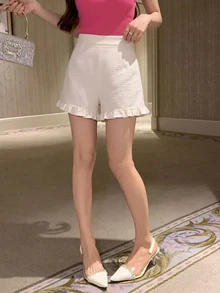 DAZY 女款素色百褶休閒百搭日常穿著短褲 - 米色 - 查看 3