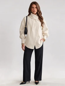 Bluhae Women's Autumn/Winter Solid Color Long Sleeve Casual Loose Overcoat - Apricot - View 3