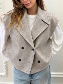 EMERY ROSE 2026 Autumn/Winter Women's Sleeveless Wool Vest Jacket, Casual Daily Wear, Street & Commute Overcoat - Light Grey - View 3