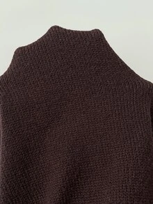 SHEIN CURVE+ Plus Size V-Neck Lace Trim Loose Casual Daily Back To School Office Knit Sweater - Brown - View 9