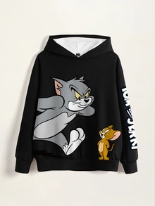 TOM & JERRY X SHEIN 男士休閒卡通印花連帽衫 - 白色 - 查看 3