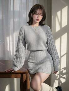 FRIFUL Women's Solid Color Backless Casual Daily Knit Dress - Grey - View 4
