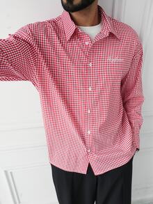 HUEFORM Men's Casual Red And White Plaid Long Sleeve Shirt - Red - View 5