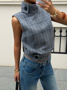 Siren Gaze Women's Plaid Casual Versatile Daily Wear Top - Grey - View 1
