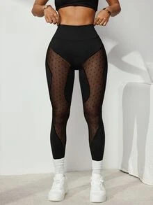 Slayform Women's Mesh Patchwork Casual Daily Tight Fit Sports Leggings - Black - View 3