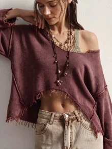 Bohemela 女款素色休閒百搭日常穿著長袖針織衫 - 紫色 - 查看 10