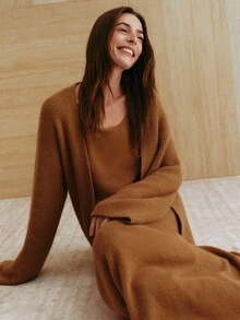 MOTF PREMIUM WOMEN'S LOOSE WOOL SWEATER CARDIGAN WITH TIE CLOSURE, CASUAL AUTUMN/WINTER OUTERWEAR - Camel - View 3
