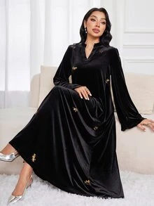 Al Najma Đầm phong cách Ả Rập đính sequin casual dự tiệc cho nữ size lớn - màu đen - Xem 8