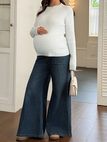 DAZY Solid Color Fitted Elastic Long Sleeve Casual Daily Base Layer Knit Sweater For Spring And Autumn Maternity - White - View 3