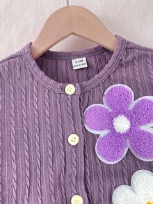 SHEIN Baby Girl 3D Floral Decor Long Sleeve Sweatshirt And Pants Casual Daily Outfit - Purple - View 5
