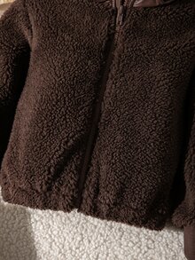Young Girl Zipper Casual Versatile Winter Hooded Padded Coat - Brown - View 4
