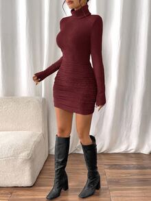 SHEIN Frenchy 女款迷你洋裝 酒紅色/波爾多紅 - 酒紅色 - 查看 4