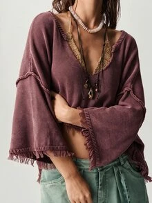 Bohemela 女款素色休閒百搭日常穿著長袖針織衫 - 紫色 - 查看 11