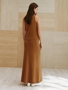 MOTF PREMIUM WOMEN'S WOOL VEST & SKIRT 2 PIECES SET, AUTUMN/WINTER - Camel - View 8