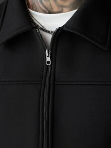 SLATEMANN Men's Solid Color Long Sleeve Jacket And Pants Casual Daily Outfit - Black - View 5