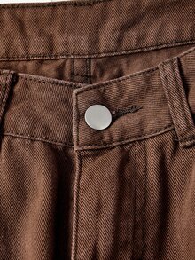 SHEIN Tall 女款直筒寬鬆休閒百搭牛仔褲，附口袋 - 咖啡棕 - 查看 12