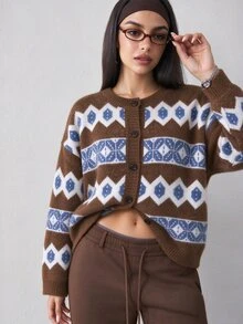 Slayform Slayform Autumn/Winter Fashion Multi-Color Crew Neck Cardigan Sweater - Multicolor - View 6
