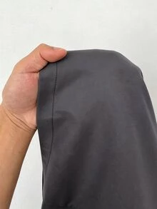 Rustia 大尺碼純色雙排扣翻領長袖休閒長款防風外套 秋季 - 深灰色 - 查看 3