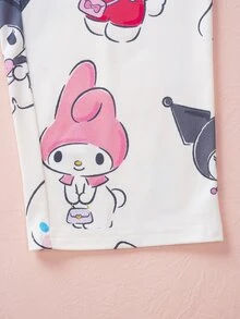 HELLO KITTY AND FRIENDS | SHEIN Young Girl Cartoon Pattern Long Sleeve Top And Pants Casual Daily Home Pajama Set - Multicolor - View 7