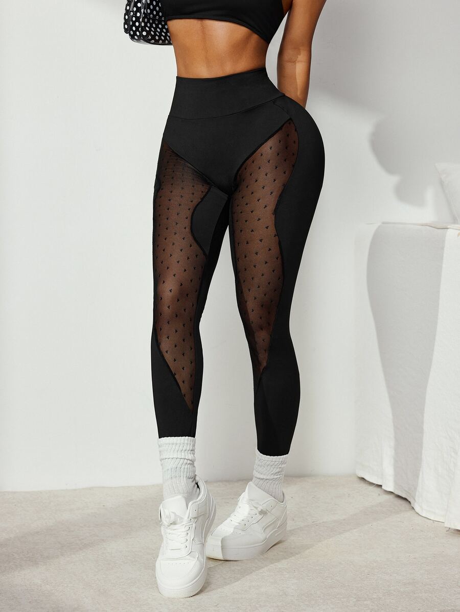 Slayform Women's Mesh Patchwork Casual Daily Tight Fit Sports Leggings - Black - View 1