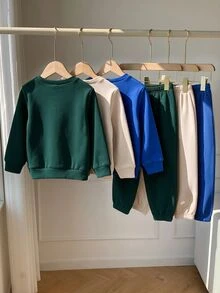 SHEIN 6件組小男孩可愛休閒冬季開學字母與熊圖案長袖秋季運動衫與慢跑褲套裝，兒童服飾 - 彩色 - 查看 2