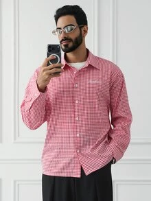 HUEFORM Men's Casual Red And White Plaid Long Sleeve Shirt - Red - View 1
