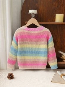 SHEIN New Fashion Versatile Cute Colorful Gradient Purple-Red Pullover Sweater For Girls, Suitable For School, Parties, Ceremonies, Outings, Spring/Summer And Autumn/Winter - Multicolor - View 4