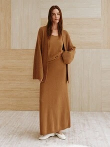 MOTF PREMIUM WOMEN'S WOOL VEST & SKIRT 2 PIECES SET, AUTUMN/WINTER - Camel - View 3