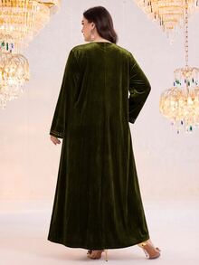 Al Najma Plus Size Women's Casual Party & Travel Arabian Dress - Army Green - View 2