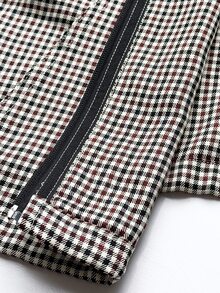 SHEIN EZwear Plus Size Plaid Zipper Long Sleeve Hooded Jacket - Multicolor - View 3