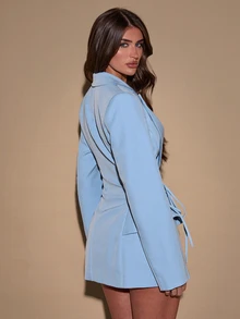 SHEIN BAE Women's Solid Color Lapel Neck Long Sleeve Side Waist Tie Design Elegant Blazer - Baby Blue - View 2