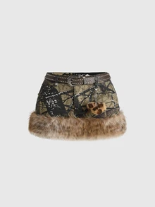 ROMWE Street Life Y2K Retro Leopard Print Frayed Hem Mini Low Waist Skirt With Belt Accessory For Women - Multicolor - View 1