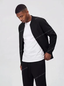 TekDrob Jaket Bomber Bahan Elastis dan Halus dengan Saku Samping dan Efek Menjaga Kehangatan - Hitam - View 7