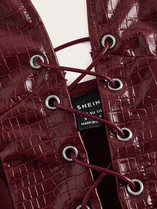 SHEIN ICON Women's Eyelet Tie Fitted Cropped Sexy Halter Neck Tank Top - Burgundy - View 6