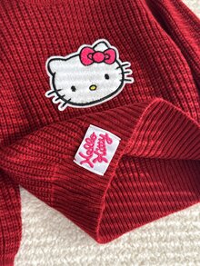 HELLO KITTY AND FRIENDS | SHEIN GraphicGems 女童圓領刺繡針織套頭毛衣，純粉色，可愛甜美休閒簡約百搭，舒適柔軟，適合日常穿著、戶外、上學、玩耍、野餐、旅行 - 紅色 - 查看 6