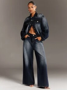Denimoi Fashionable, Classic, And Simple Denim Jacket With Special Wash - Dark Wash - View 4